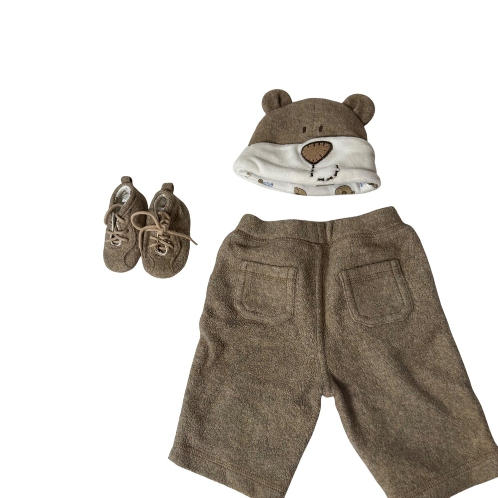 Bear Outfit Set Hat Booties Pants Brown Plush Baby Kids Clothes 0-3 months - Picture 2 of 2